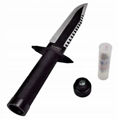 Thikë mbijetese Rambo Cinema Classic CC H1, 360mm, këllëf lëkure, ngjyrë argjendi