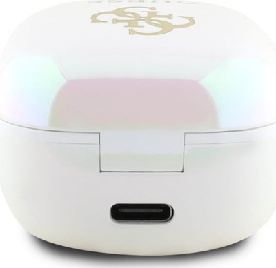 Bluetooth слушалки Guess 4G Printed Logo TWS, Bluetooth 5.3, со кутија за полнење, бели