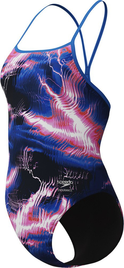 Kostum noti Speedo Women's Club Training Printed Turnback, Endurance+, blu rozë