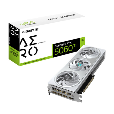 Kartë grafike GIGABYTE GeForce RTX 5060 Ti AERO OC, 16GB GDDR7, PCI-E 5.0, e bardhë