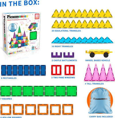 Set lodrash magnetike PicassoTiles, pllaka ndërtimi STEM, shumëngjyrëshe