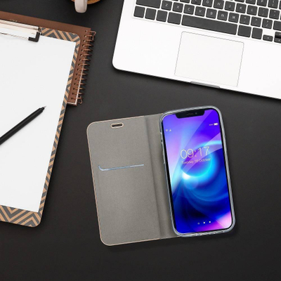 Këllëf libri Vennus Book Futera për Samsung Galaxy A13, lëkurë eko, me magnet, argjendtë