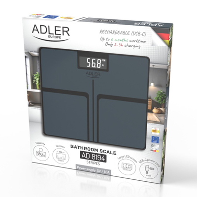 Peshorja Adler AD 8194, USB-C, 180 kg, e zezë