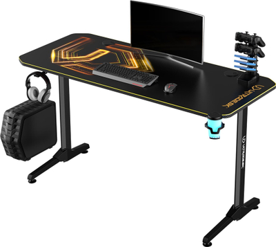 Tavolinë gaming Ultradesk Frag V3, 140×76 cm, mban deri 90 kg, e zezë me ari