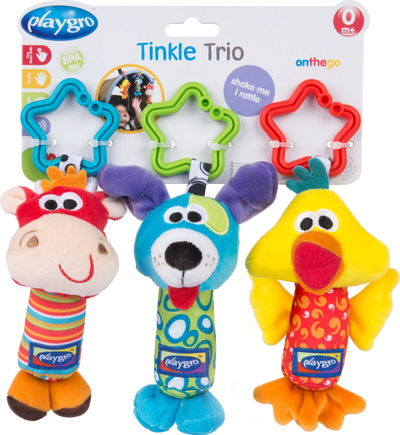 Set lodrash varëse për karrocë Playgro Tinkle Trio Sensory, 3 copë, shumëngjyrëshe
