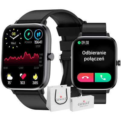 Smartwatch Giewont GW230-2, Bluetooth Call, ekran katror me ngjyra, i zi