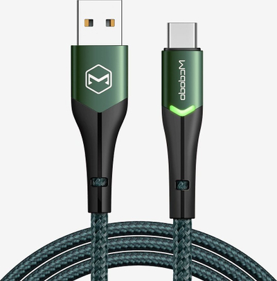 Kabllo karikimi Mcdodo USB A në USB C, LED, e gjelbër e zezë