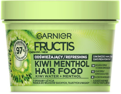 Maskë flokësh Garnier Fructis Kiwi Menthol Hair Food 3n1, për lagështim, 400ml