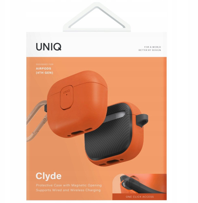 Kuti mbrojtëse Uniq Clyde për AirPods 4, material TPU PC, portokalli