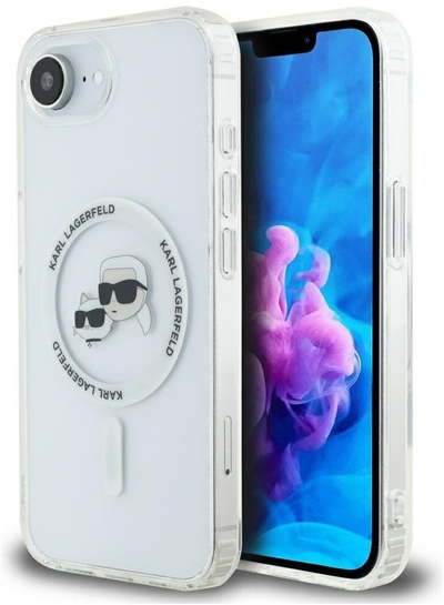 Kутија за заштита Karl Lagerfeld IML Metal Karl and Choupette, за iPhone 16E, MagSafe, бела