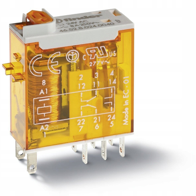 Rele Finder 46.52.8.024.0054, 24V AC, DPDT 8A, portokalli transparente