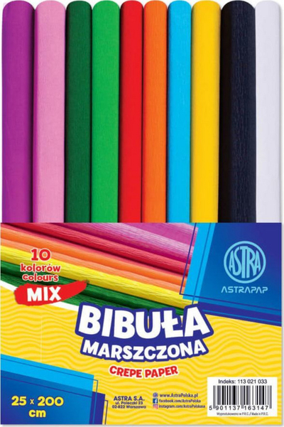 Letër dekorative ASTRA Crumpled Tissue Paper, set 10 fletë, 25x200cm, miks ngjyrash