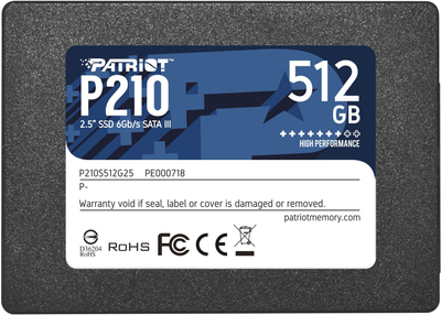 SSD i brendshëm Patriot P210, 512GB, SATA III, 2.5\", e zezë