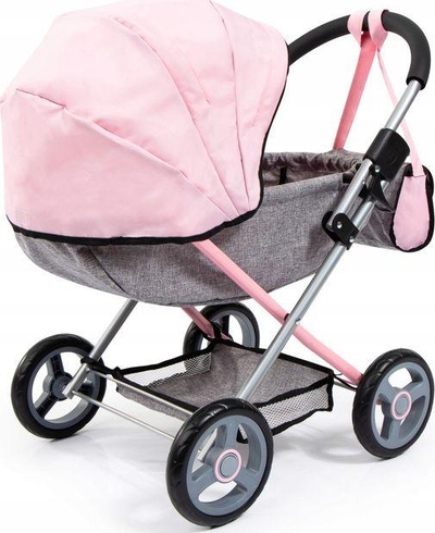 Колица за кукли Bayer 4 во 1 Cosy, за кукли до 46 cm, розово сива