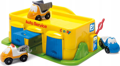 Set loje Dantoy Garage Yellow Auto Service 7520, garazh plastik me 3 makina, i verdhë