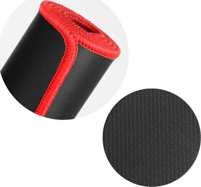 Mousepad gaming për tastierë edhe maus, 900x400x3mm, me cepa të qepur, i zi me kornizë të kuqe