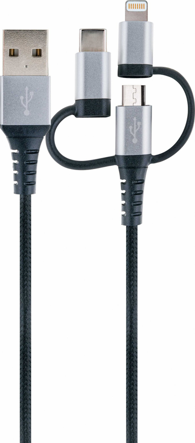 Kабел USB Schwaiger LKU100533, USB A во USB C microUSB Lightning, 1.5m, црн