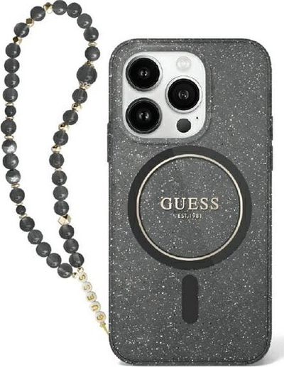 Mbulesë telefoni Guess GUHMP16LHGCRELSK për iPhone 16 Pro 6.3", MagSafe, me glitter, e zezë