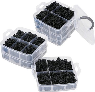 Set kapëse plastike për makina AG741, 625 copë, me mjet për heqje, ngjyrë e zezë