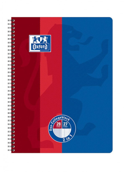 Bllok shkolle Oxford Duo Classic College Pad A4+, 80 fletë, letër 90 g/m², blu e kuqe