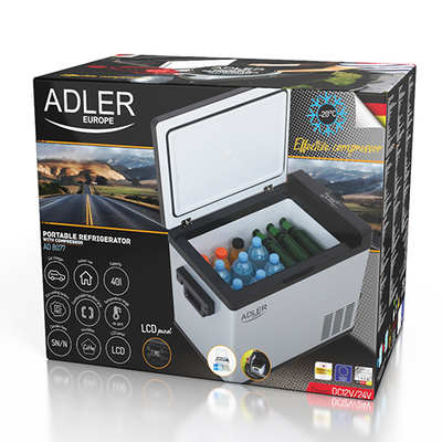 Frigorifer turistik Adler AD 8091, 25L, kompresor, e zezë/hirtë