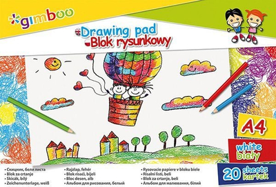 Блок за цртање Гимбу Drawing Pad A4, 20 листови, бел