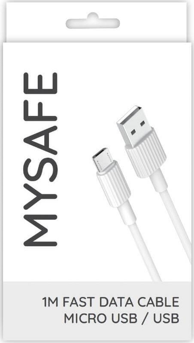 Kabllo USB Mysafe USB A në microUSB, 1 m, 2.4A, e bardhë