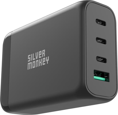 Karikues Silver Monkey GaN 130W, 3x USB‑C PD, USB 3.0, i zi