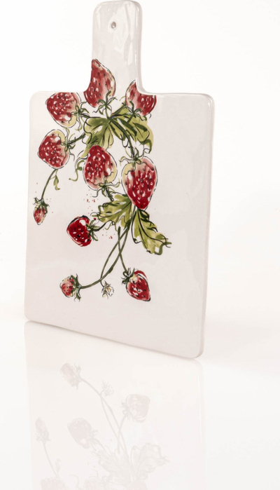 Dërrasë prerëse dhe servirëse STRAWBERRY, 34 x 24 cm, me motiv luleshtrydhe, shumëngjyrëshe