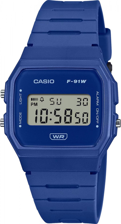 Orë digjitale Casio F-91WB-2A1EF, alarm dhe kronometër, e kaltër