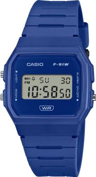 Orë digjitale Casio F-91WB-2A1EF, alarm dhe kronometër, e kaltër