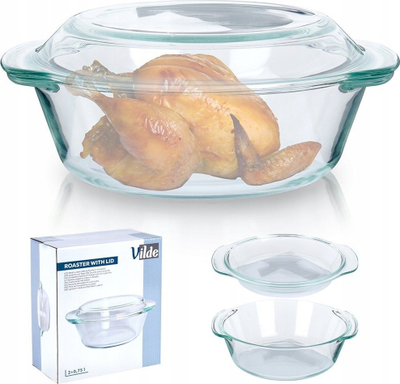 Enë pjekjeje qelqi Vilde, rezistente ndaj nxehtësisë, set 2L + 750ml, transparente