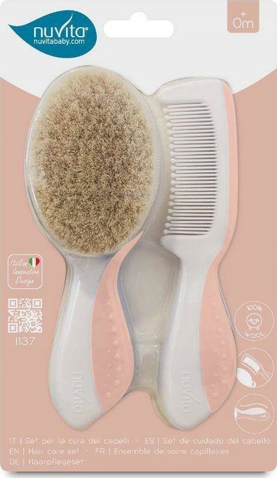 Set për kujdesin e flokëve të bebës Nuvita Baby Body Care, furçë edhe krehër, bezhë