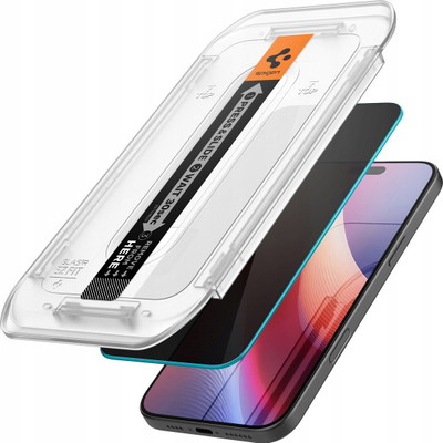Xham mbrojtës Spigen Glass TR EZ Fit Privacy, 2 copa, për iPhone 16 Pro, transparent