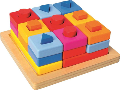 Lojë druri didaktike me forma që futen, puzzle me figura, shumëngjyrëshe