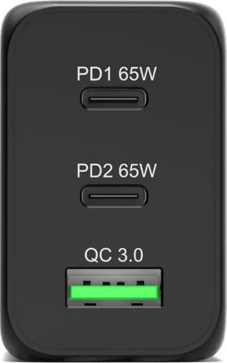 Полнач за ѕид Port Designs 900106 EU, 65W GaN, USB C PD и USB A QC, црн