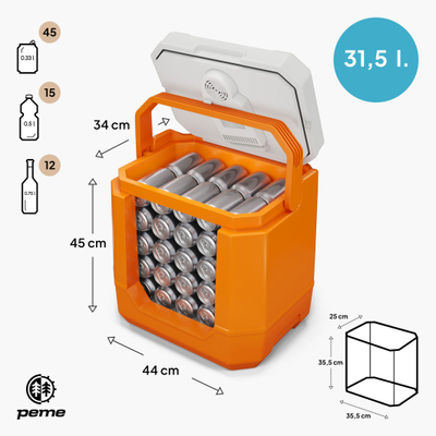 Frigorifer turistik Peme Trip 31.5L, termoelektrik, 12V 220V, portokalli