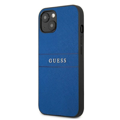 Kapak telefoni Guess Saffiano Metal Logo për iPhone 13 Mini, lëkurë ekologjike, blu