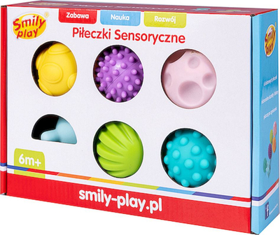 Topa sensorialë Smily Play, set me 6 copë, me tekstura nga më të ndryshmet, shumëngjyrëshe
