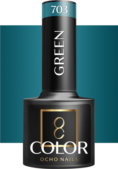 Llak gjeli hibrid Ocho Nails Green 703, 5g, jeshile e errët