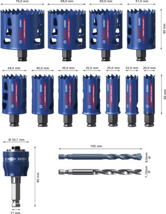 Set sharrash rrethore Bosch Expert Tough Material, 14 pjesë, për tulla, hekur e dru
