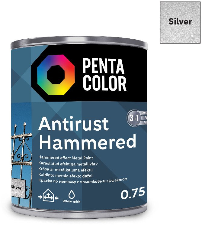 Bojë antikorrozive Pentac Antirust Hammered, 750ml, efekt hammered, argjendtë
