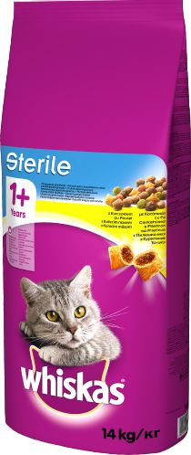 Whiskas Sterile Adult Cat Dry Food, Chicken, 14 kg