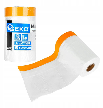 Folie mbrojtëse për lyerje GEKO, 55 cm x 20 m, shirit washi 16 mm, portokalli