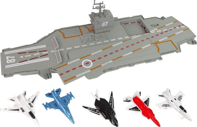 Lodër aeroplanmbajtëse LeanToys Aircraft Carrier, 5 avionë, drita dhe tinguj, gri