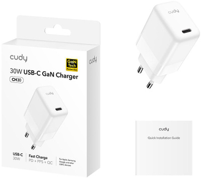 Karikues USB Cudy 30W USB C, prizë EU, i bardhë
