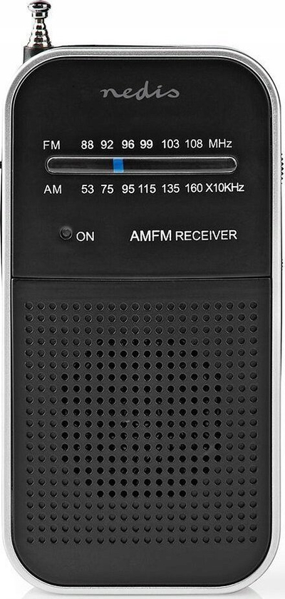 Radio portative e hollë Slim Pocket FM AM, dalje 3.5mm për kufje, me bateri AAA, e zezë