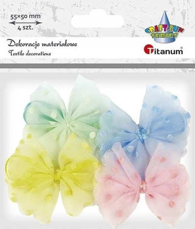 Set fjongo dekorative Titanum Fabric Applications Bows, 55 x 50 mm, 4 copë, shumëngjyrëshe