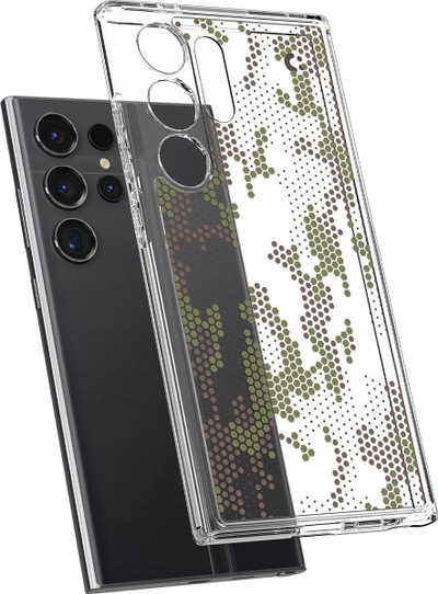 Mbulesë telefoni Spigen Ultra Hybrid Digital Camo për Samsung Galaxy S24 Ultra, transparente, motiv kamuflazh kafe jeshil