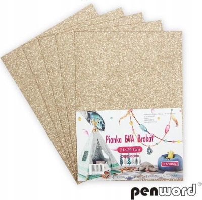 Fletë shkumë dekorative Penword EVA, A4 21x29.7cm, set me 5 copë, cappuccino me shkëlqim
